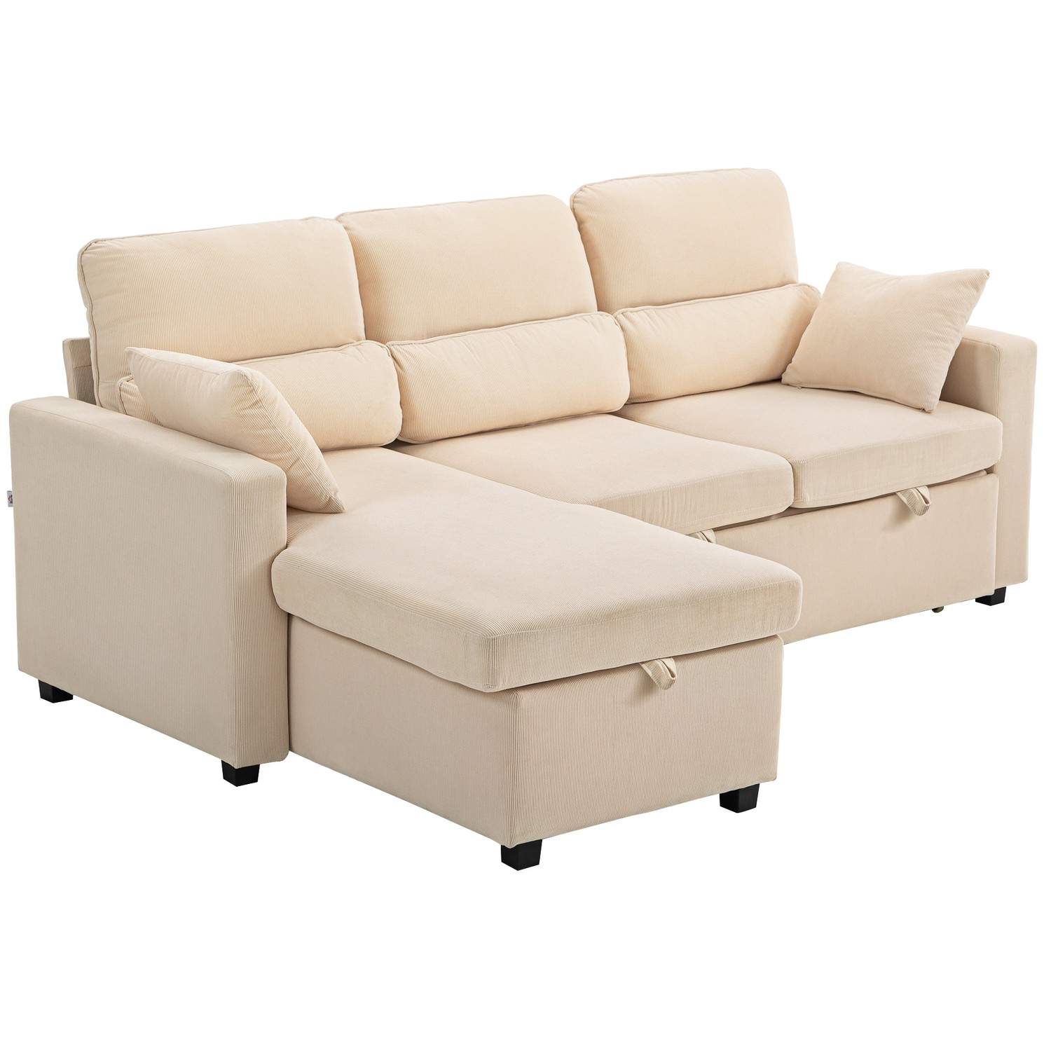 Justerbar L-formet sovesofa med opbevaring, beige