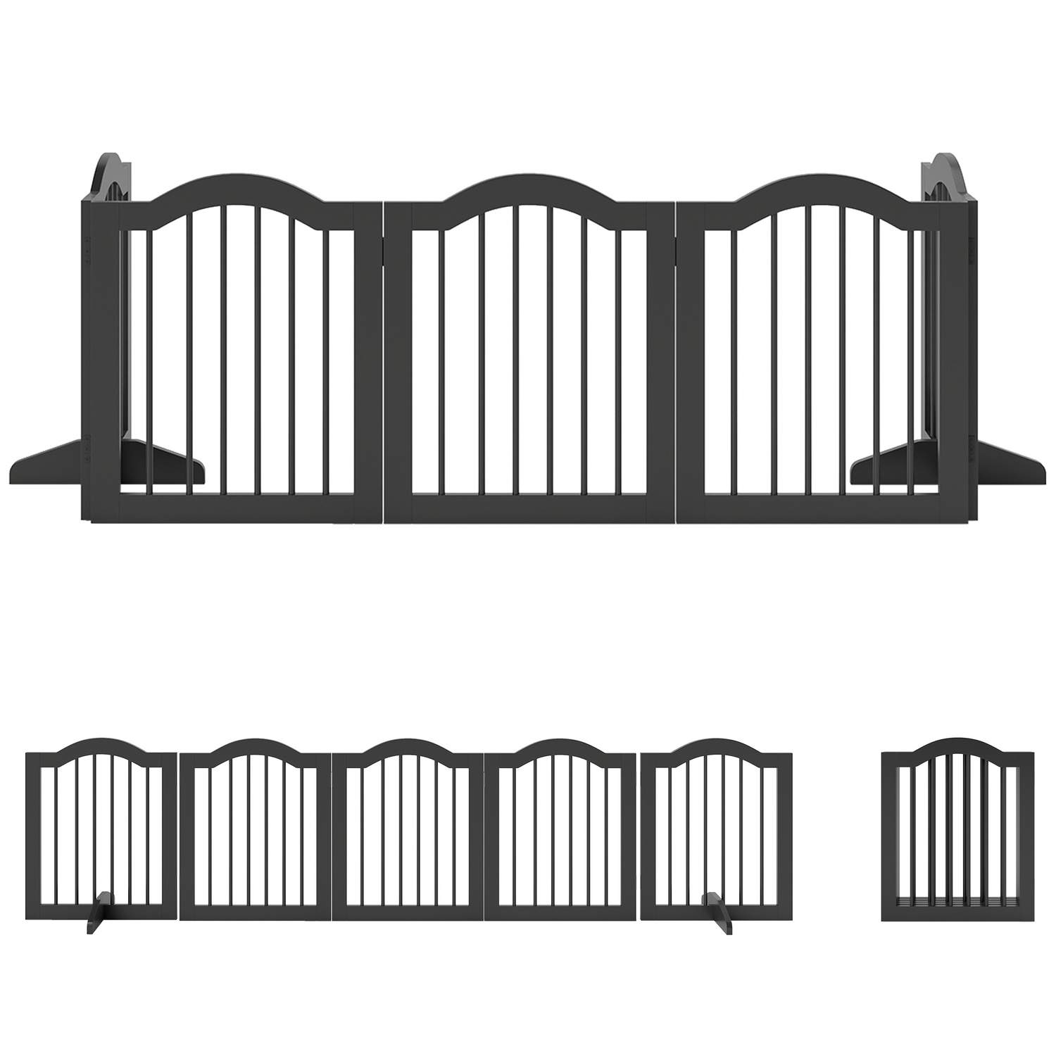 Fritstående hundegitter, foldbart, 5 paneler, sort