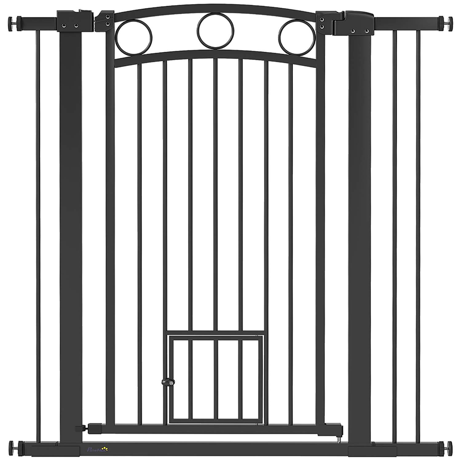 Husdjursgrind 106 cm, justerbar bredd, kattlucka, svart | Hem & Hobby | Pryloteket