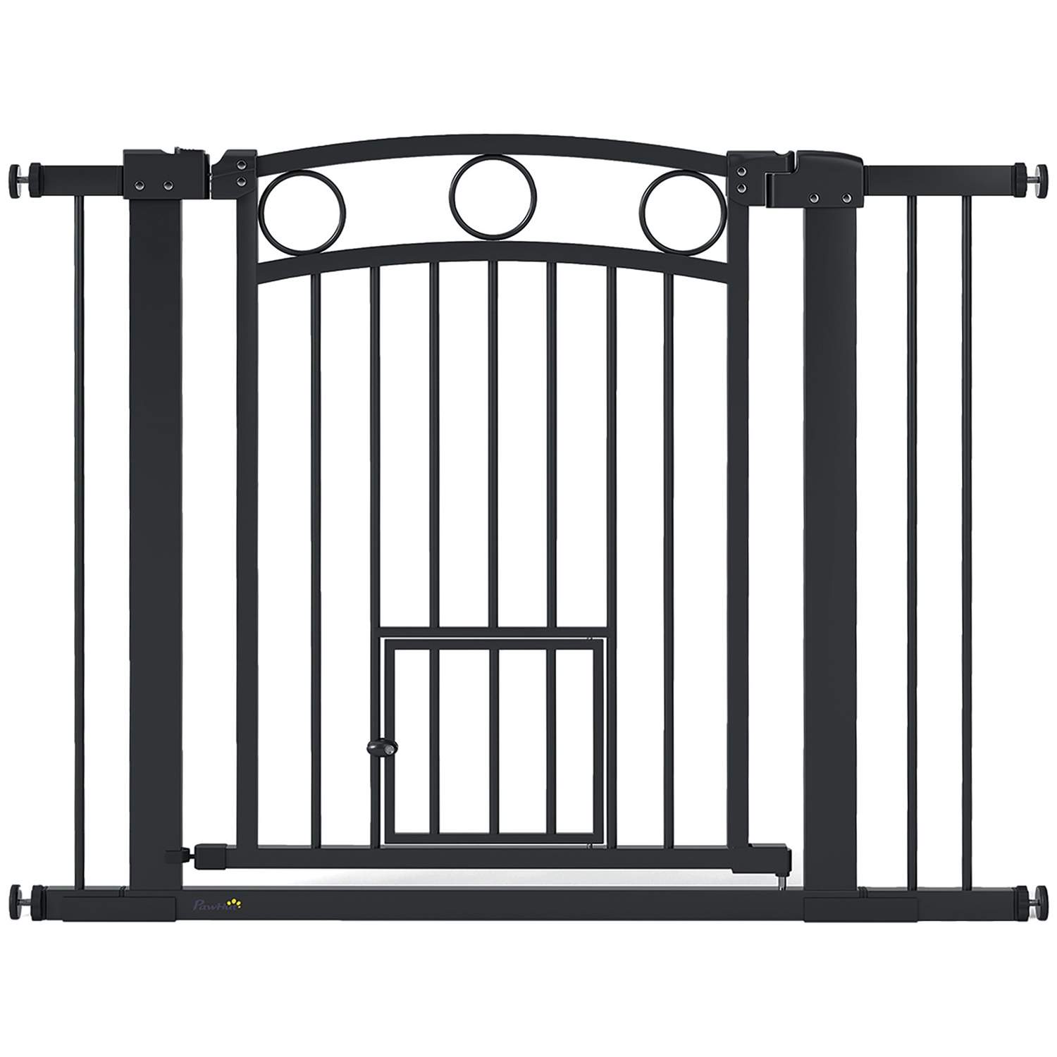 Kæledyrslåge med kattelem, justerbar 76-104 cm, sort