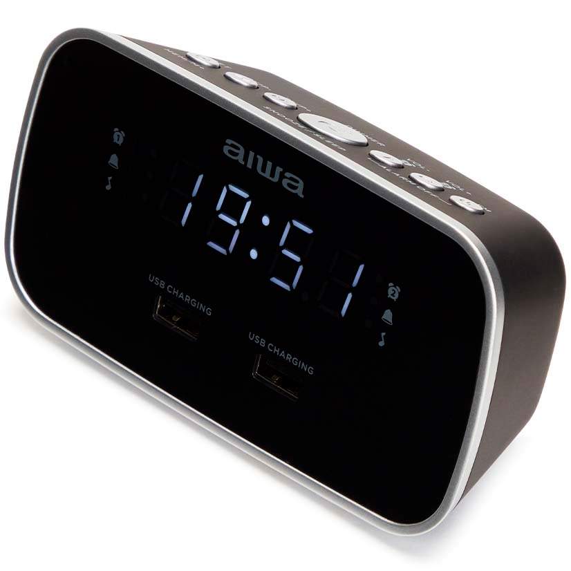 Dobbelt vækkeurradio med USB-opladeport – sort billede