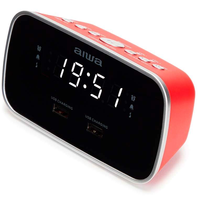 Vækkeur med dobbelt alarm og USB-opladning - Rød billede