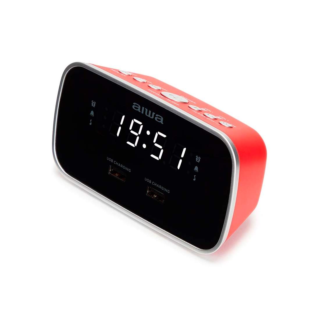 Väckarklocka med dubbla larm och USB-laddning - Röd | Hem & Hobby | Pryloteket