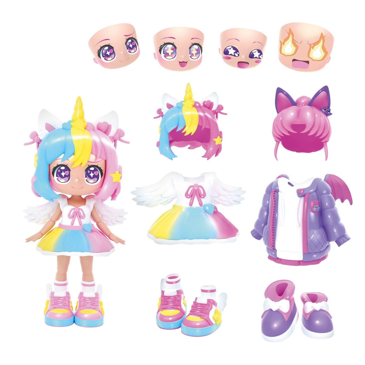 Anime-dukkesæt, enhjørning/flagermus, 32 stilkombinationer, 14 cm