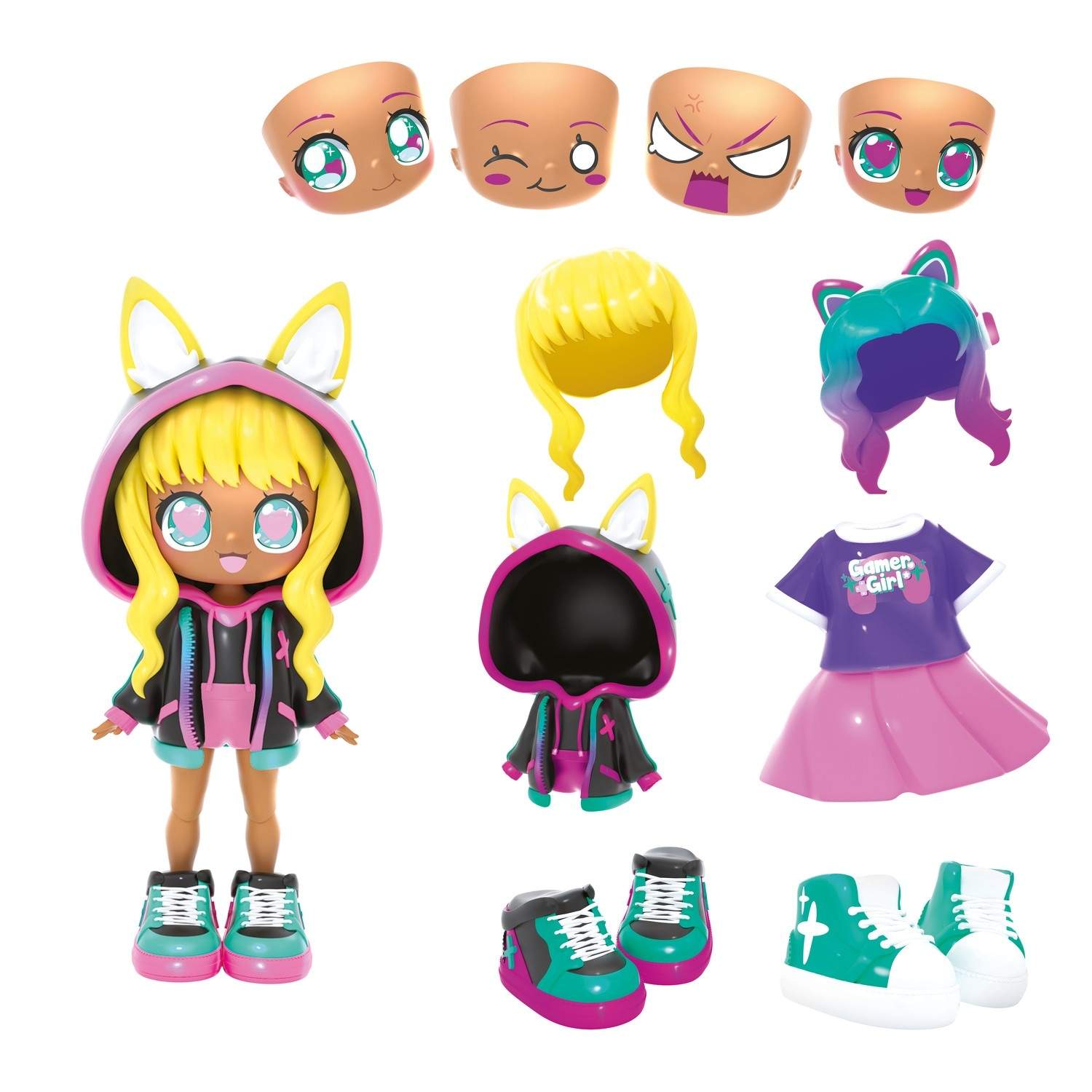 Anime-dukkesæt, Cyberpunk-gamer, 32 stilkombinationer