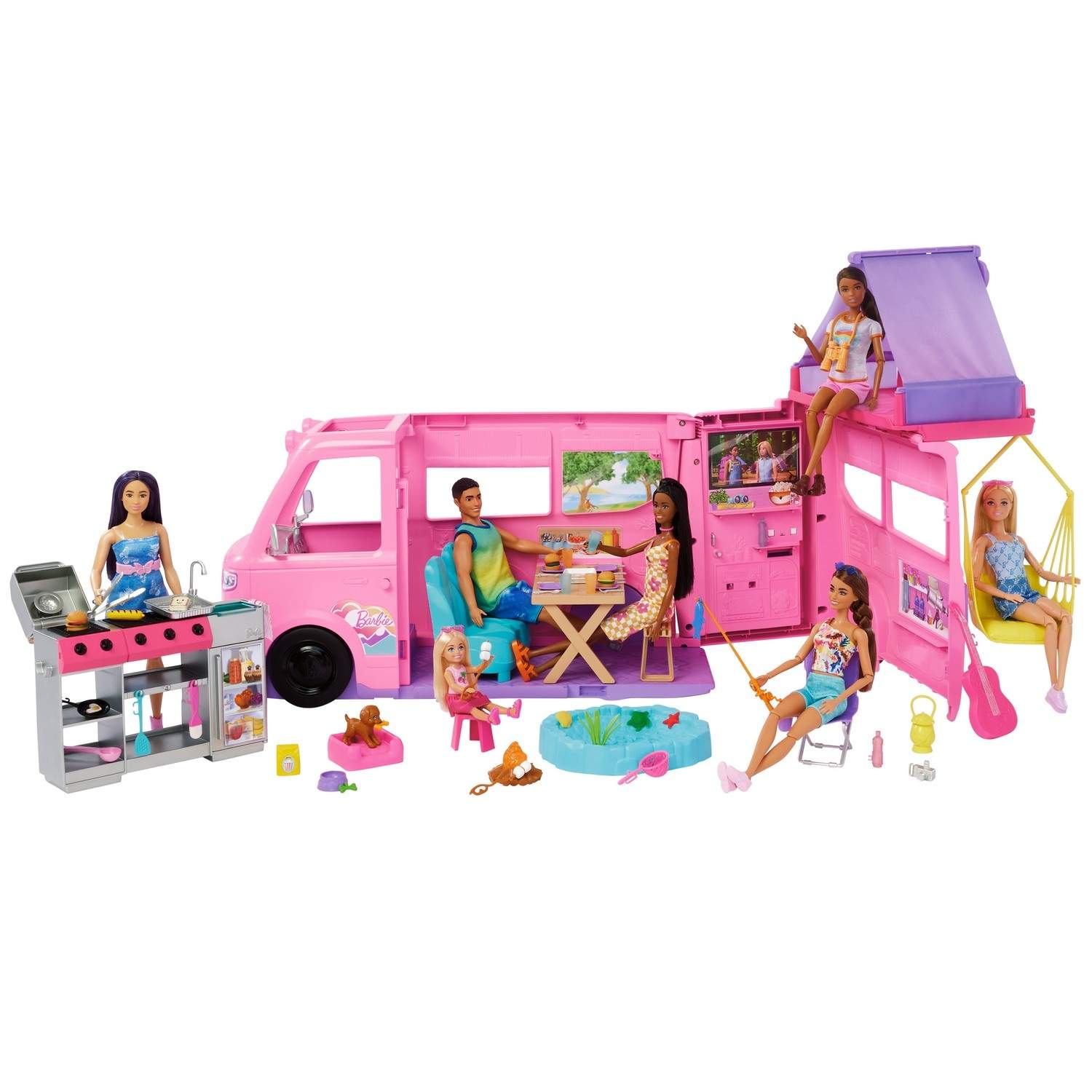 Barbie Drømmecamper med 7 legeområder og over 60 tilbehør