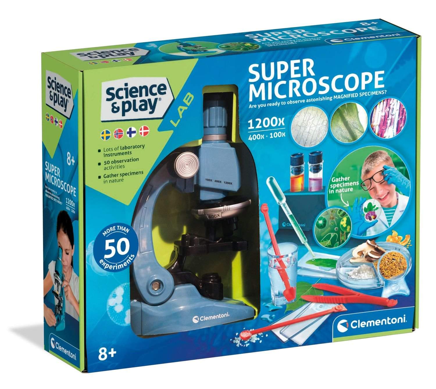 Børnemikroskop 1200x, 50 eksperimenter, fra 8 år