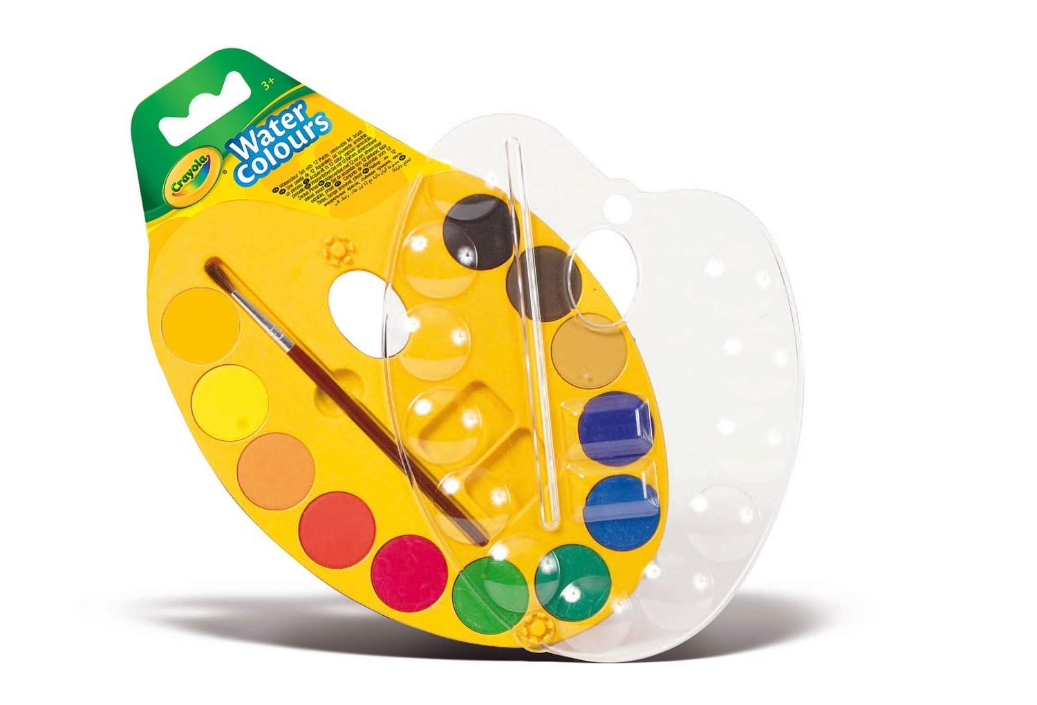 Akvarelpalet, 12 farver med pensel, fra 3 år