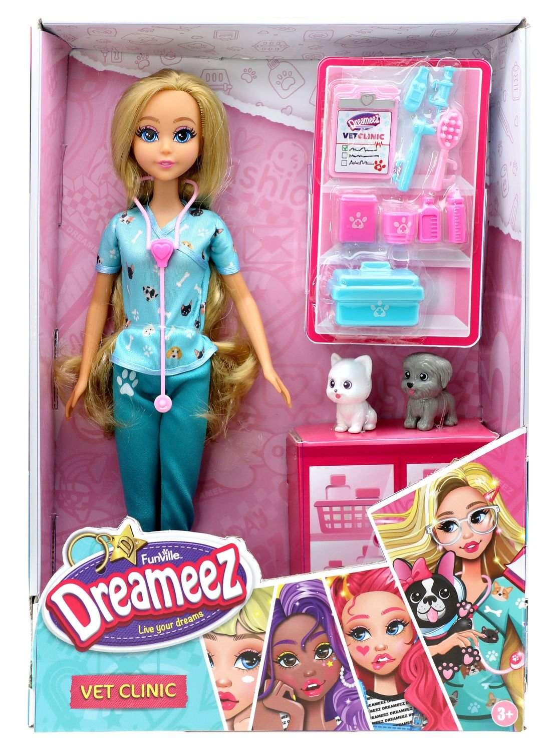 Dyrlægedukkesæt med kæledyr og lægeudstyr