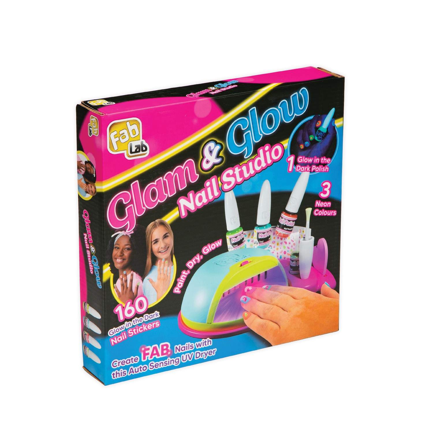 Glow & Neon neglestudiosæt med UV-tørrer