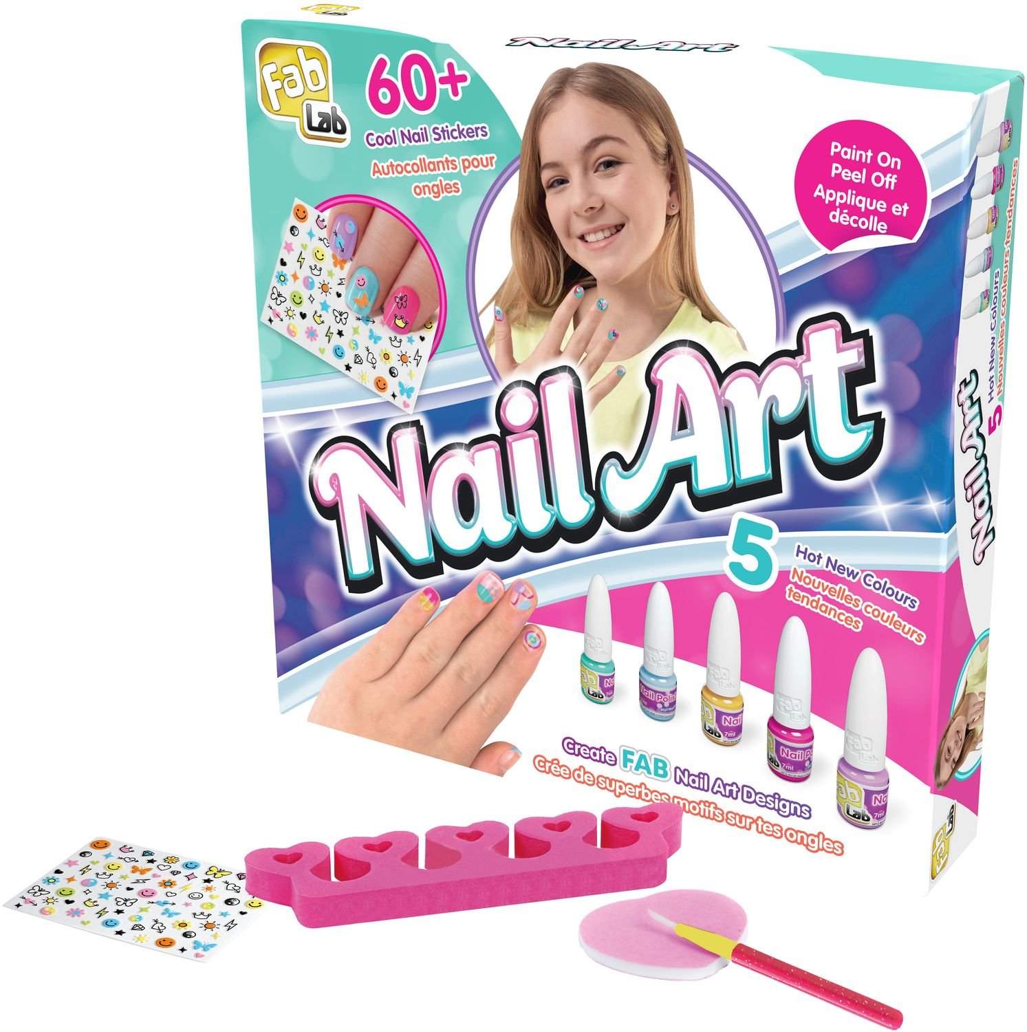 Neglekunstsæt, 7 stk. neglelakker og hjertedekorationer, fra 8 år