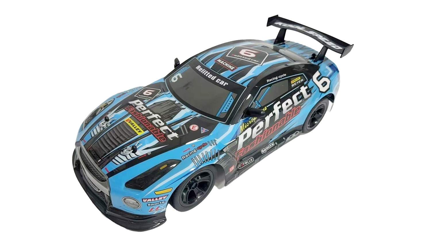 Fjernstyret gadebil 1:10, Blå, Hurtig 8 km/t, Lys og affjedring