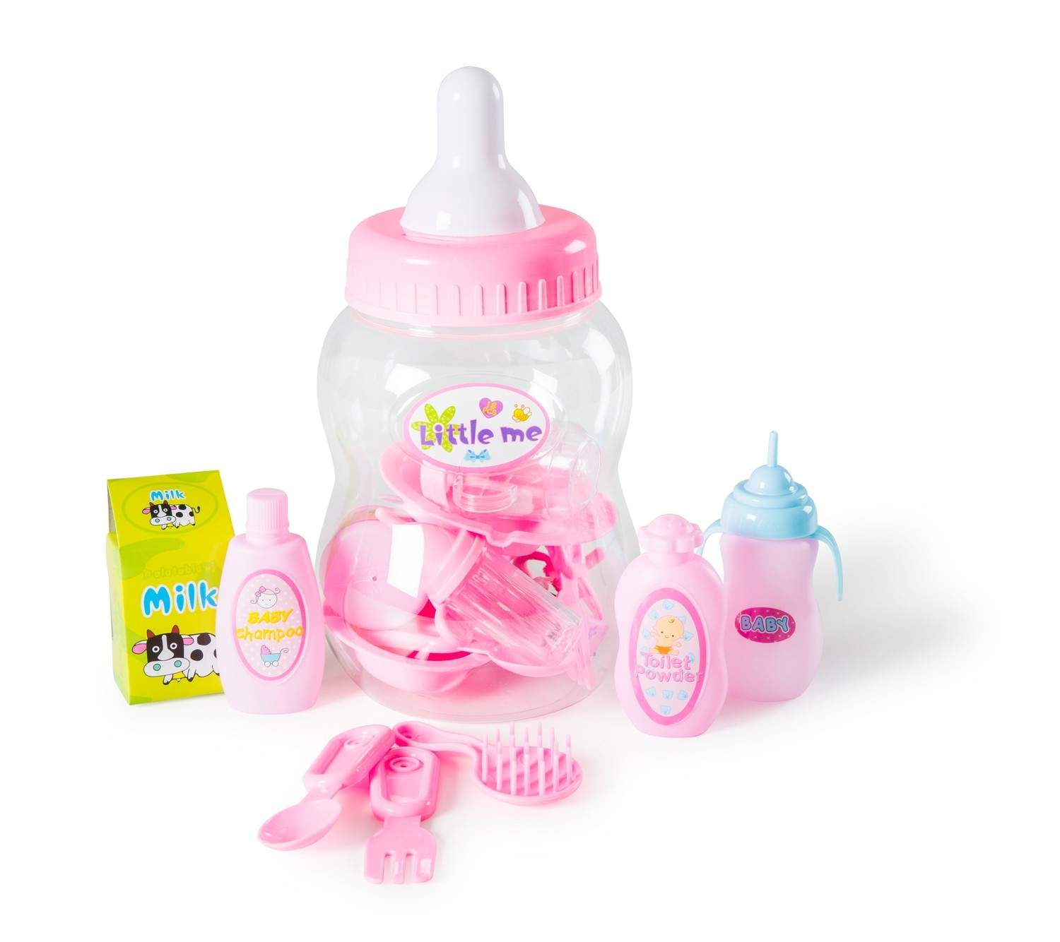 Dukkeplejesæt, 18 dele med foderautomat og tilbehør