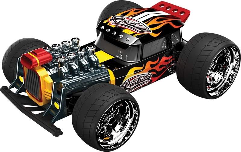 Fjernstyret Hotrod-bil, 36 cm, flammedesign, gummidæk