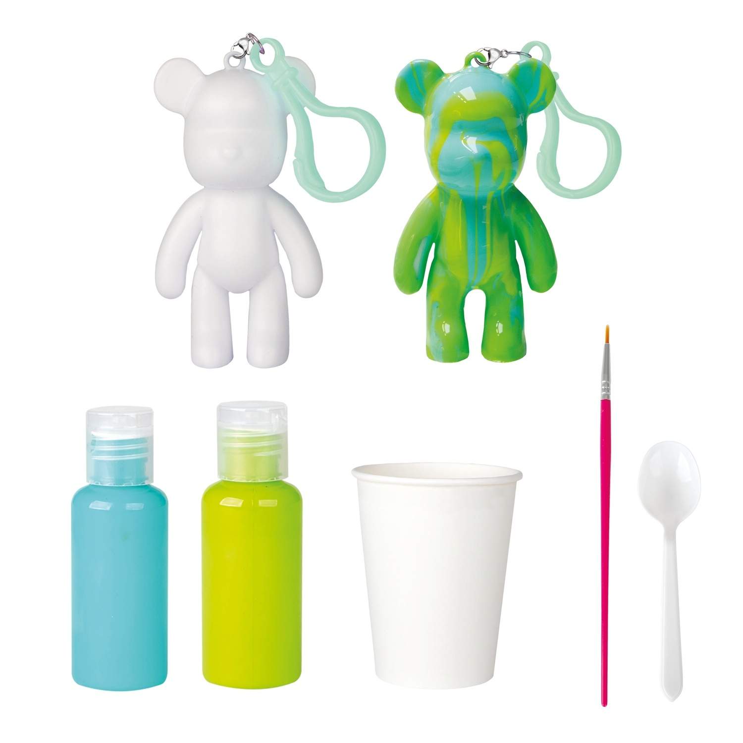 Marmornøgleringssæt, bamseformet, 6 dele, maling inkluderet