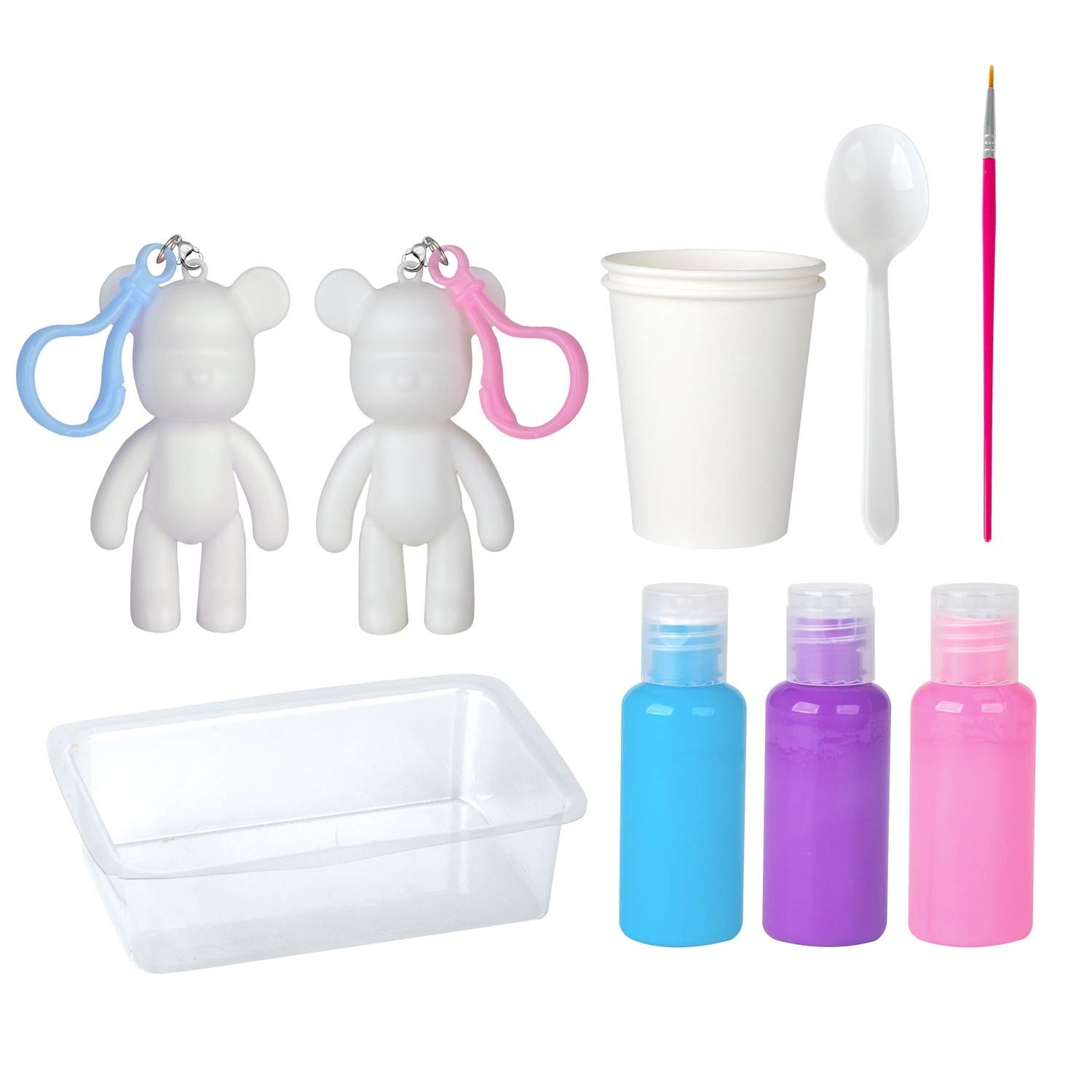 Marmor nøgleringssæt, bamseform, maling og tilbehør