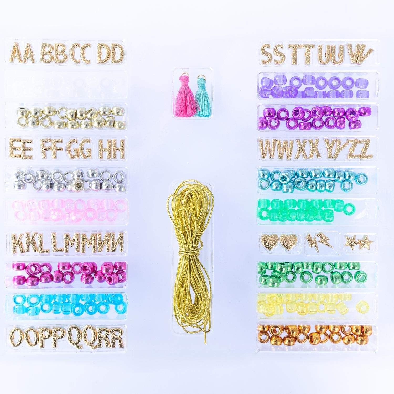 Guld armbåndssæt, 300+ perler og elastisk snor