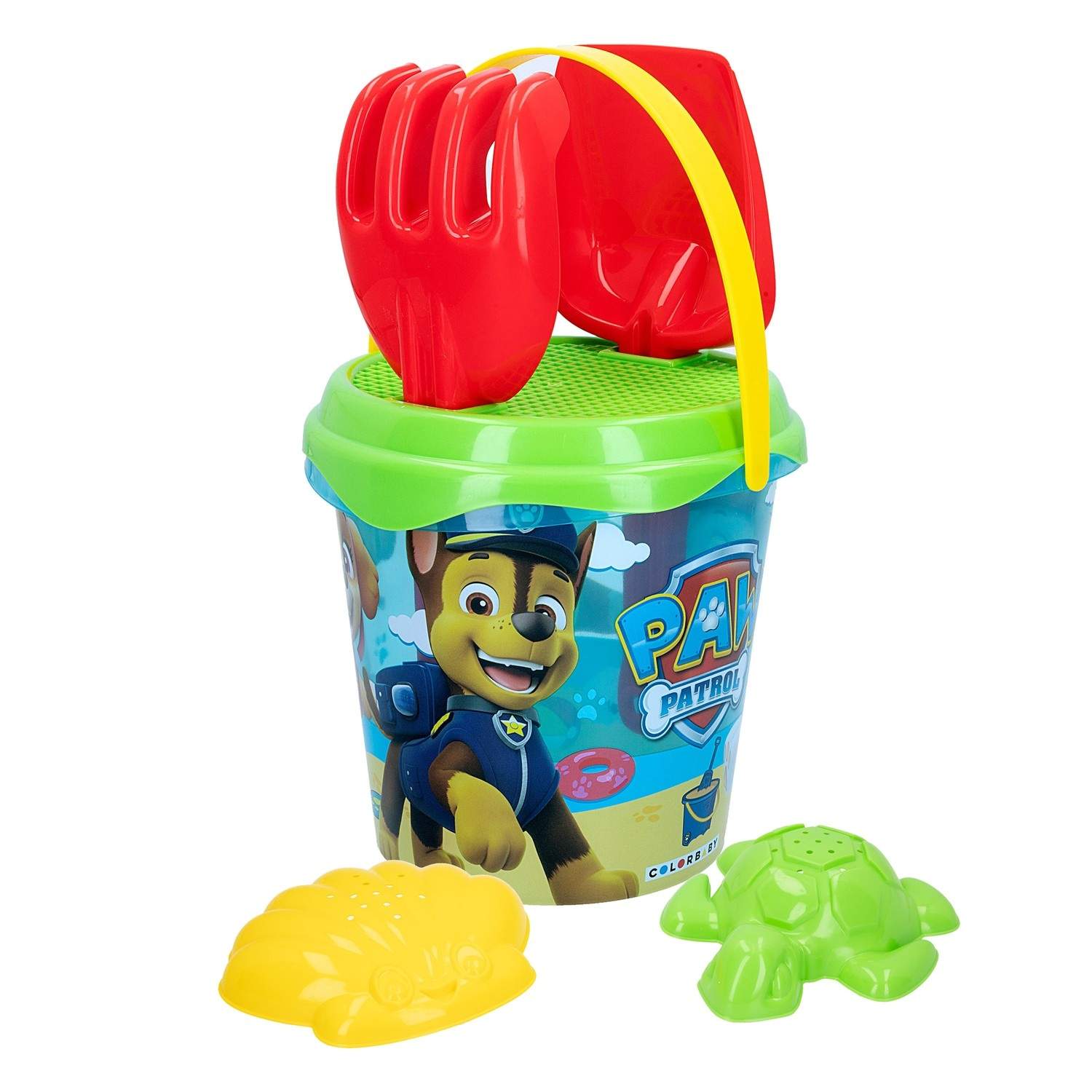 Paw Patrol strandsæt, 18 cm spand, 6-delt legetøjssæt