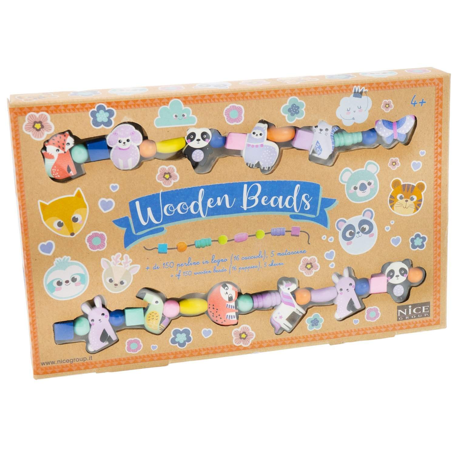 Træperlesæt til børn, dyreformer, 150 dele