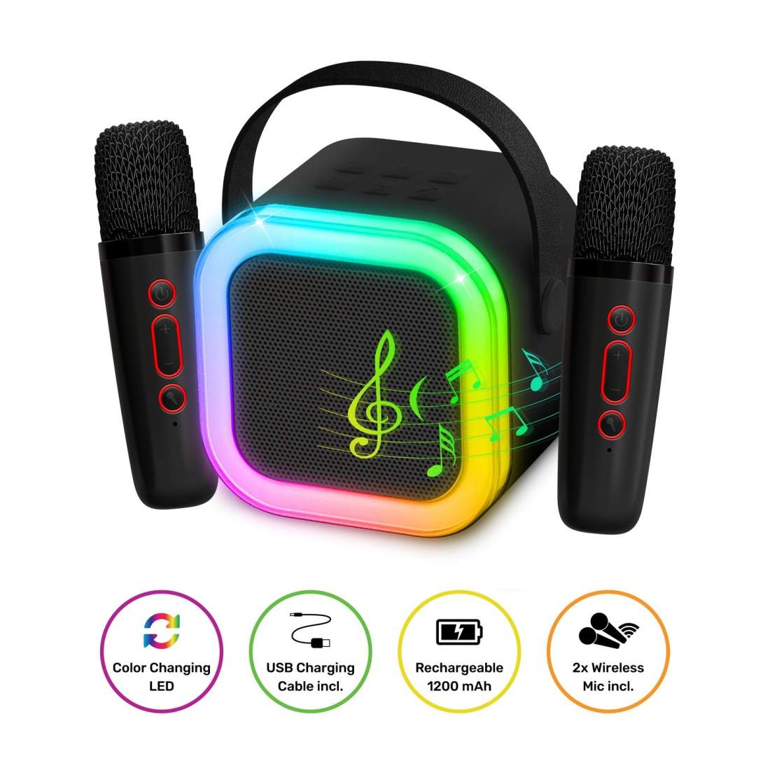 Karaoke Bluetooth-högtalare med LED-lampor och mikrofoner | Hem & Hobby | Pryloteket