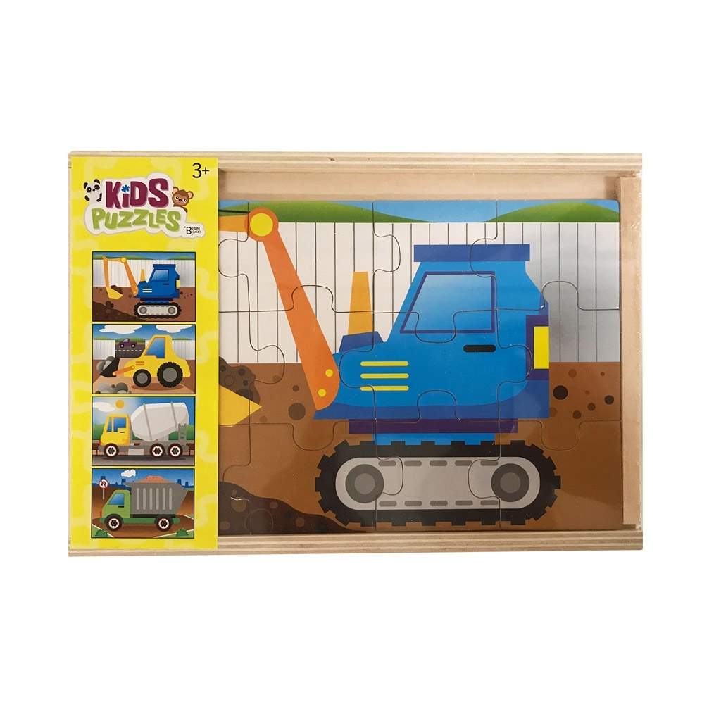 Træpuslespil, 4x12 brikker, klare farver, fra 3 år