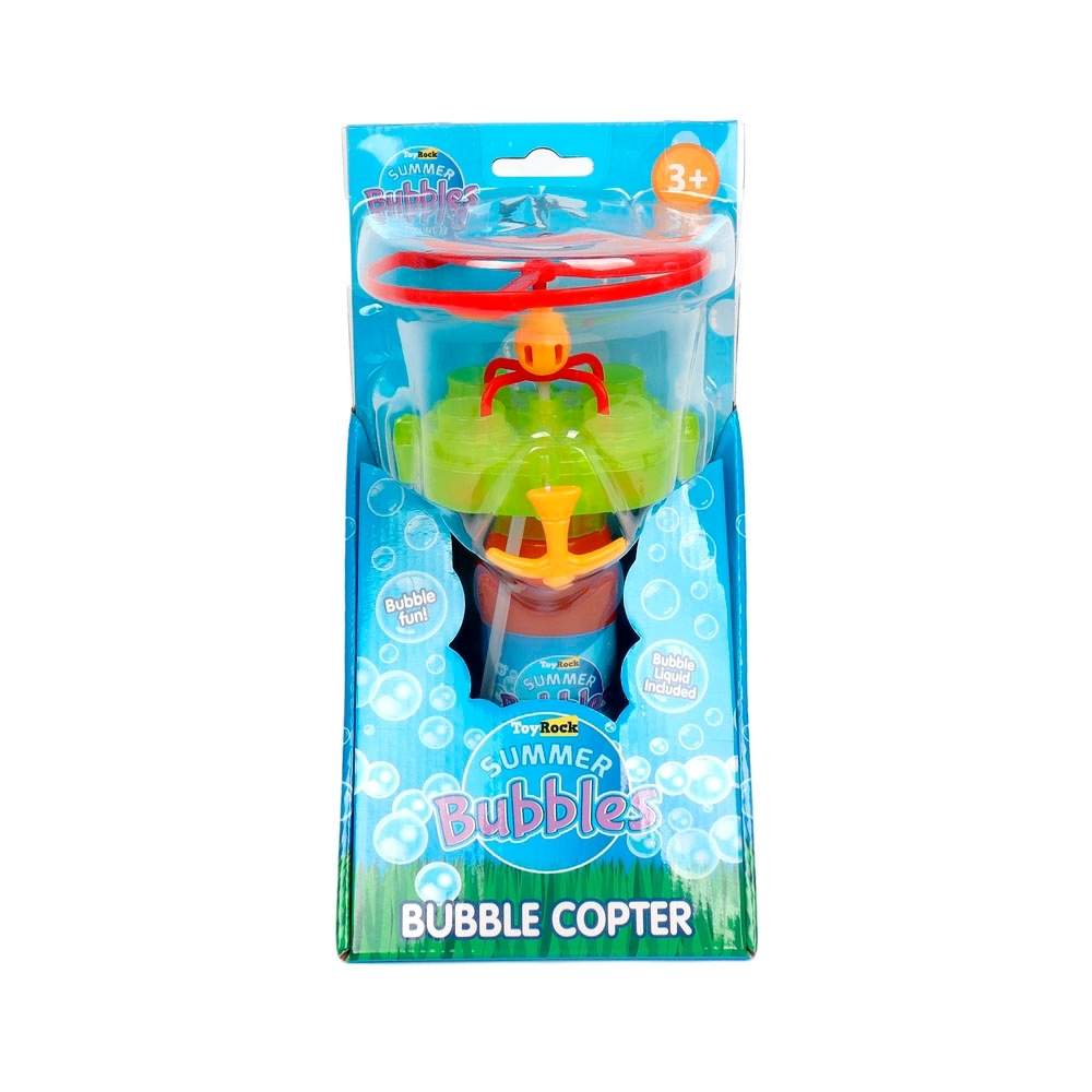 Boblehelikopterlegetøj med affyringsrampe og bobleflaske