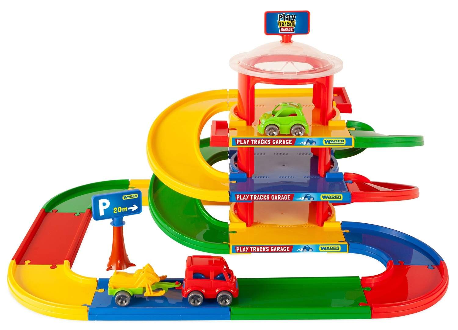 3-etagers garagelegesæt med køretøjer og tilbehør