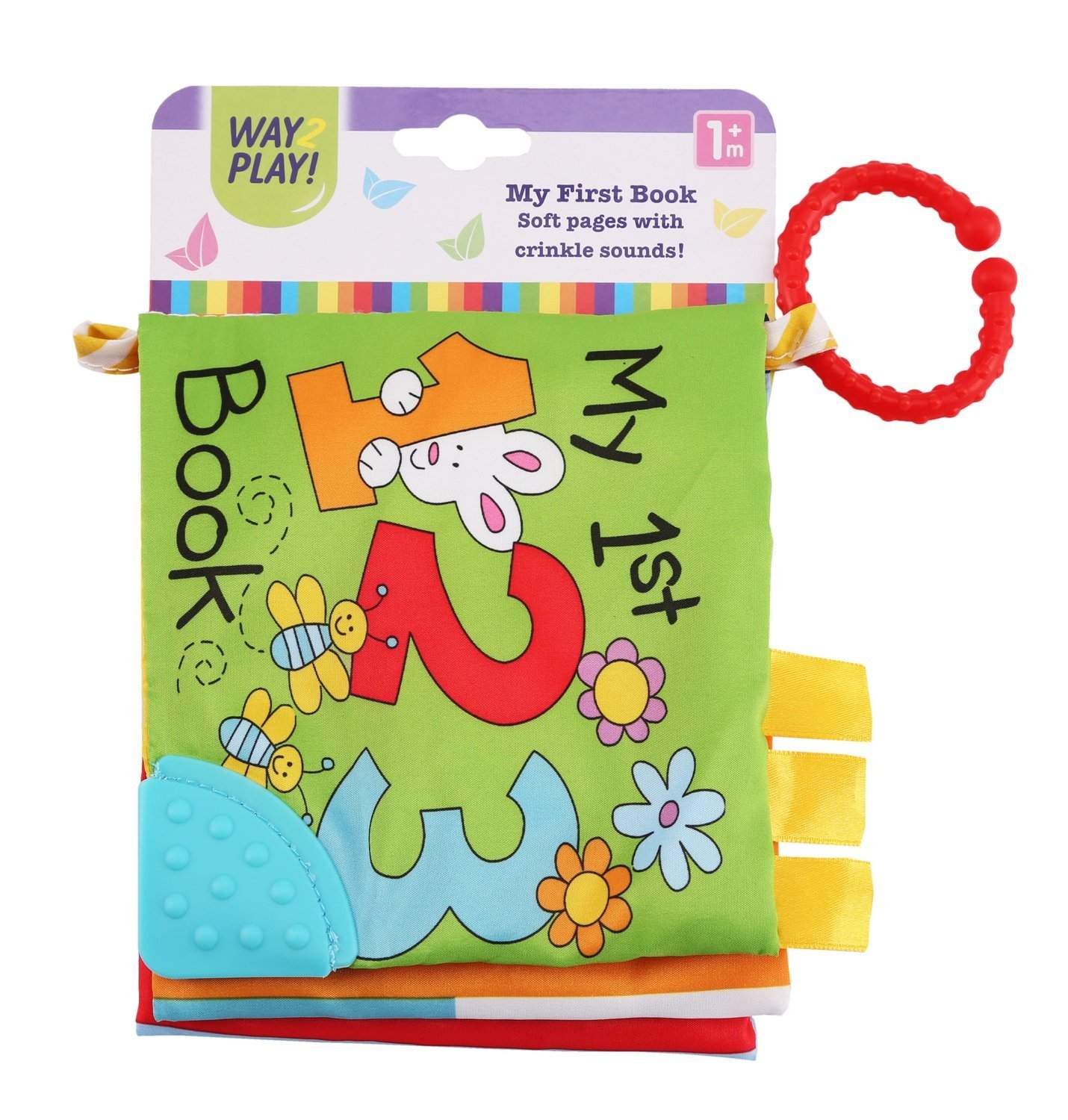 Blød babybog med bidering og klapvognsring, 3+