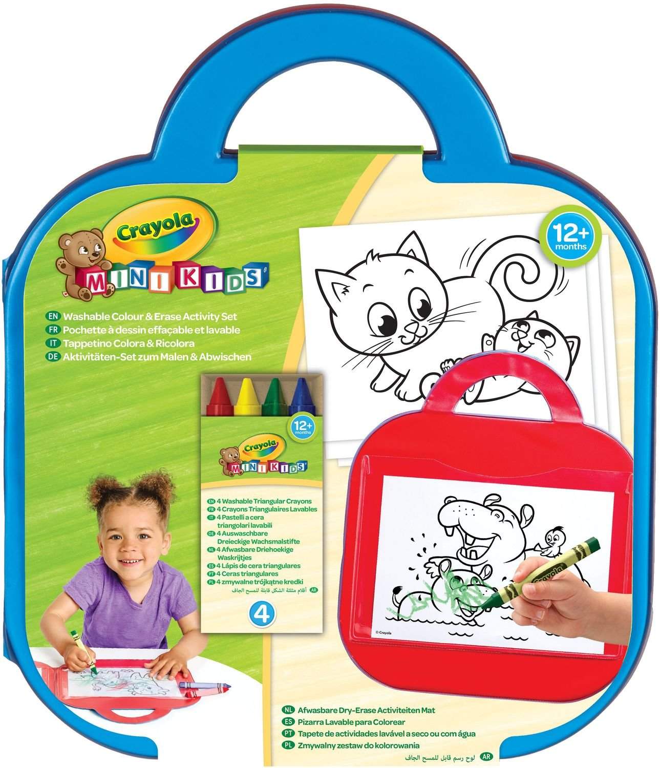 Dry erase måtte til børn med farveblyanter og aktivitetsark