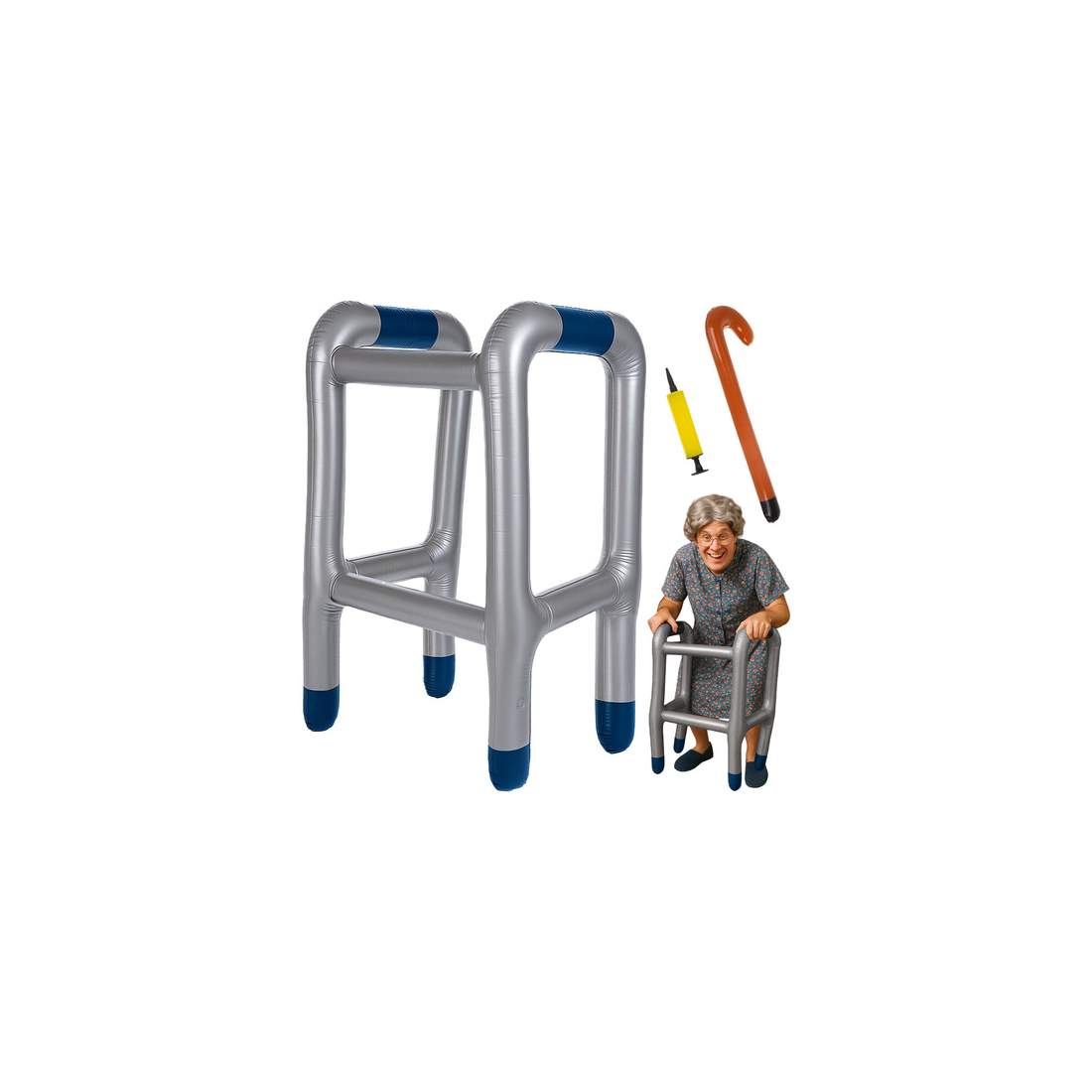 Uppblåsbar gåstol med käpp, kostymset, inkluderar pump | Hem & Hobby | Pryloteket