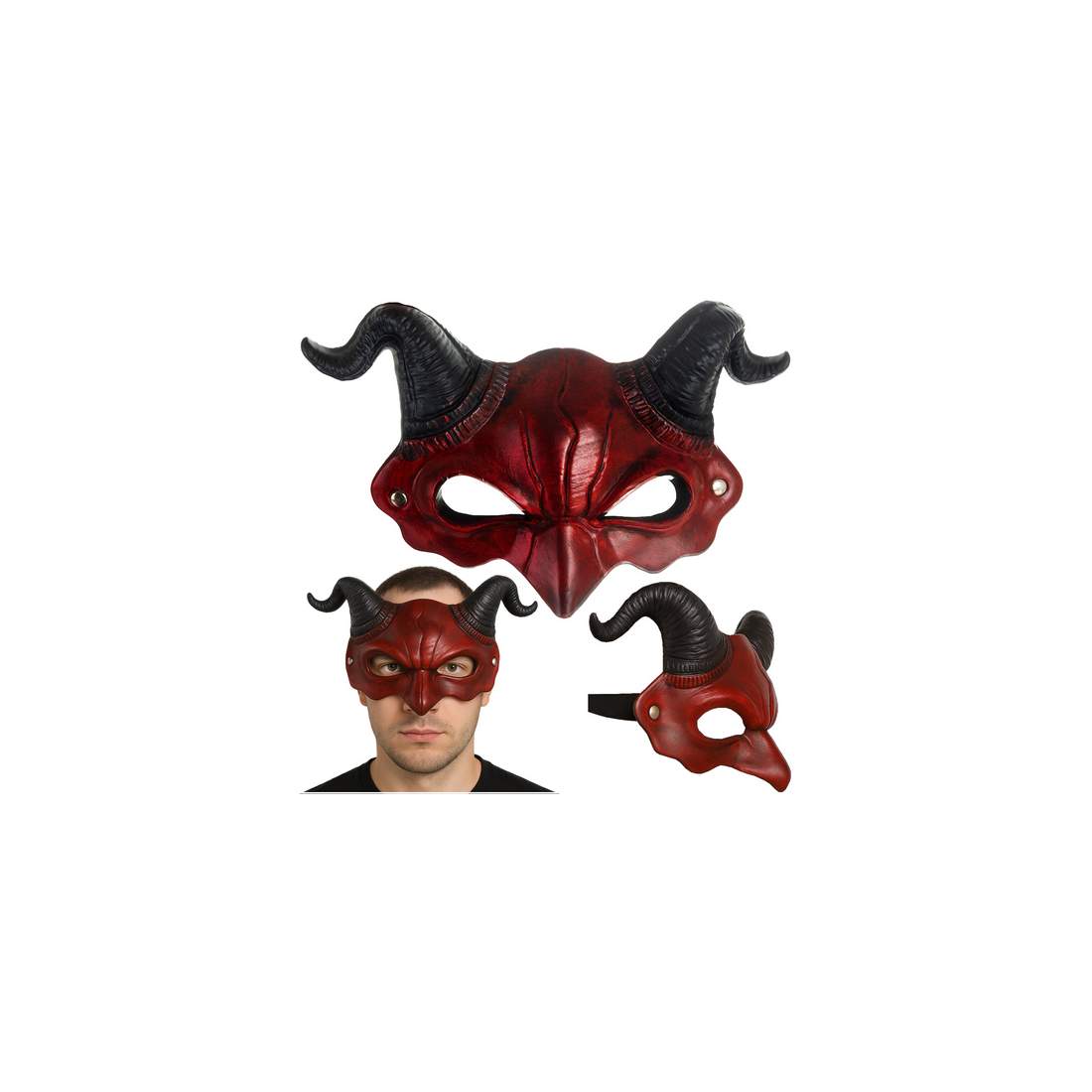Djävulsmask med horn, röd och svart, lättviktig | Hem & Hobby | Pryloteket