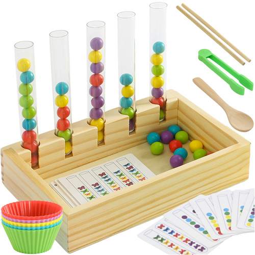 Montessori træsorterings-, tælle- og farvelægningslegetøj