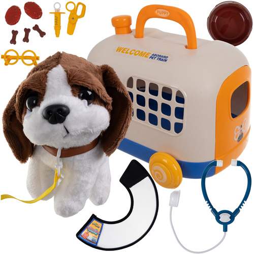 Børnedyrlægesæt med bæresele og plyshund