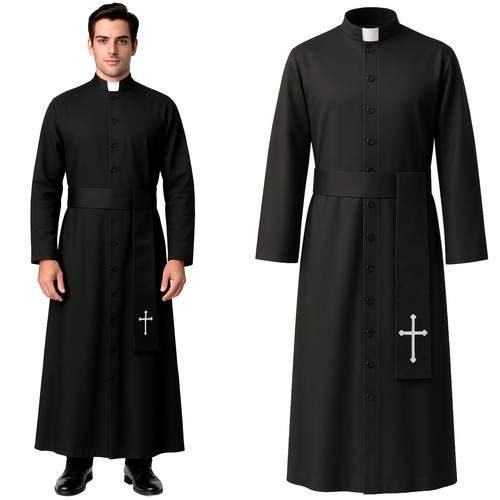 Halloween præstekostume, XL/XXL, præstekjole med kors