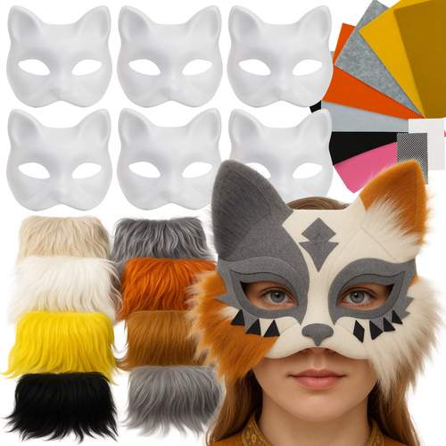Gör-det-själv kattmaskkit, 6-pack med tillbehör | Mode & Accessoarer - Accessoarer - Masker & Förklädnad | Pryloteket