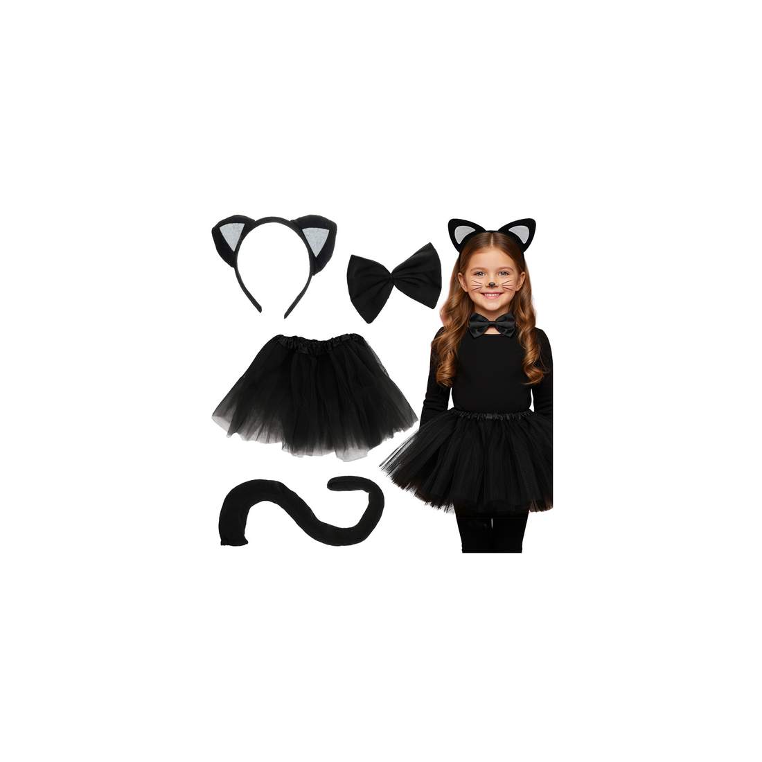 Svart kattungekostym för barn, 4-delars set, åldrar 3-10 | Hem & Hobby | Pryloteket