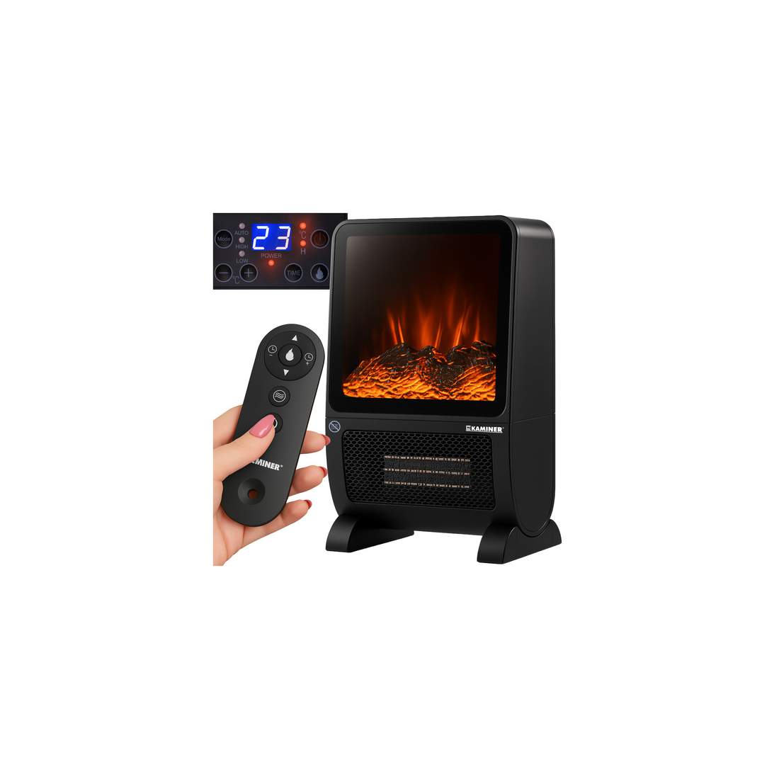 Elvärmare med 3D-flameffekt, 2000W, fjärrkontroll | Hem & Hobby | Pryloteket