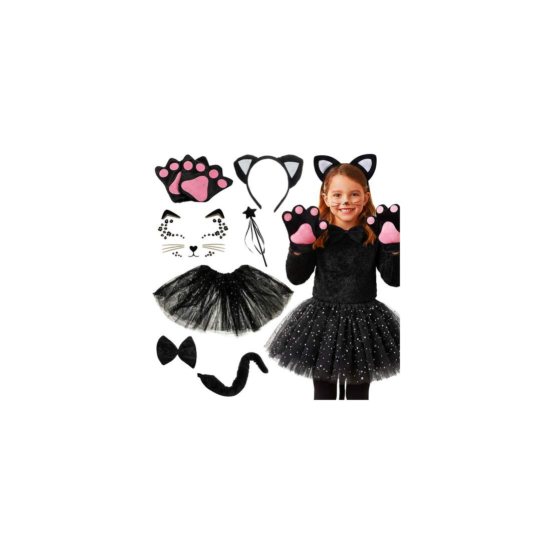 7-delad svart kattdräkt för barn, åldrar 3-10 | Hem & Hobby | Pryloteket