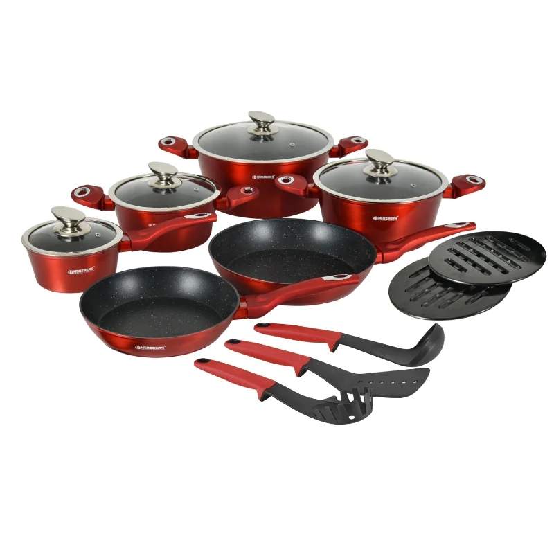 15-delars marmorbelagd kokkärlsset, non-stick, röd | Hem & Hobby | Pryloteket