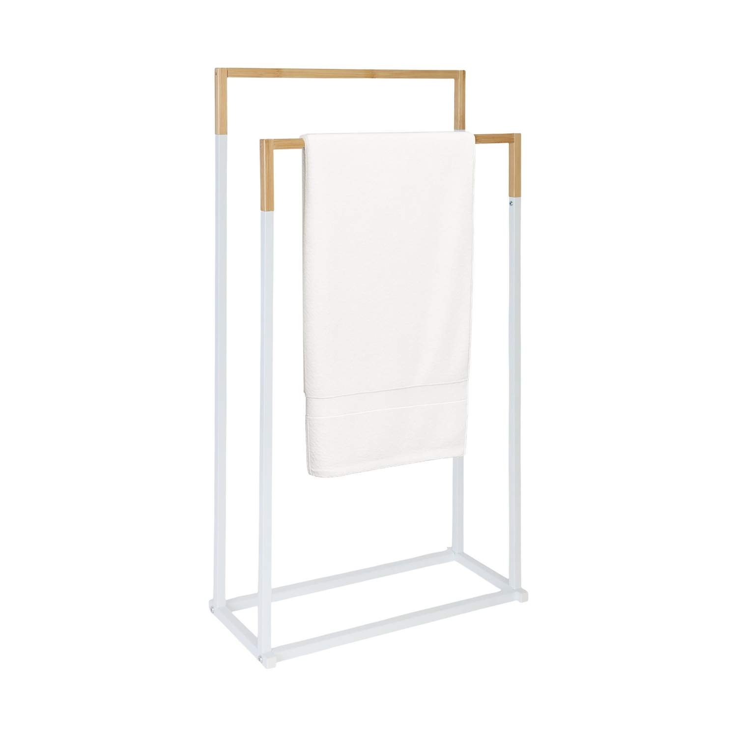 Handduksställ i metall och bambu – 2 stänger, platsbesparande design | Hem & Hobby | Pryloteket