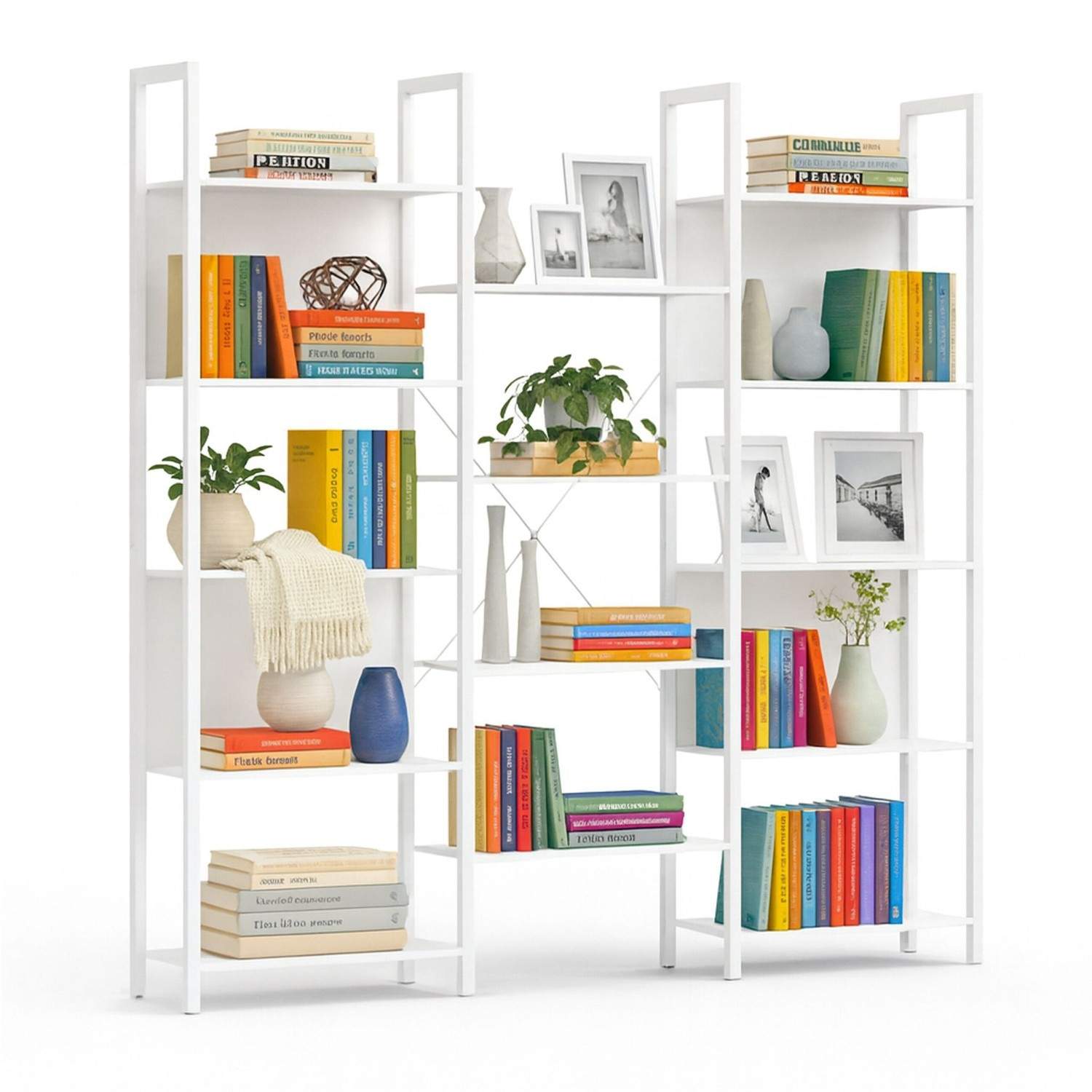 Industriel bogreol, 14 etager – rustik træfinish