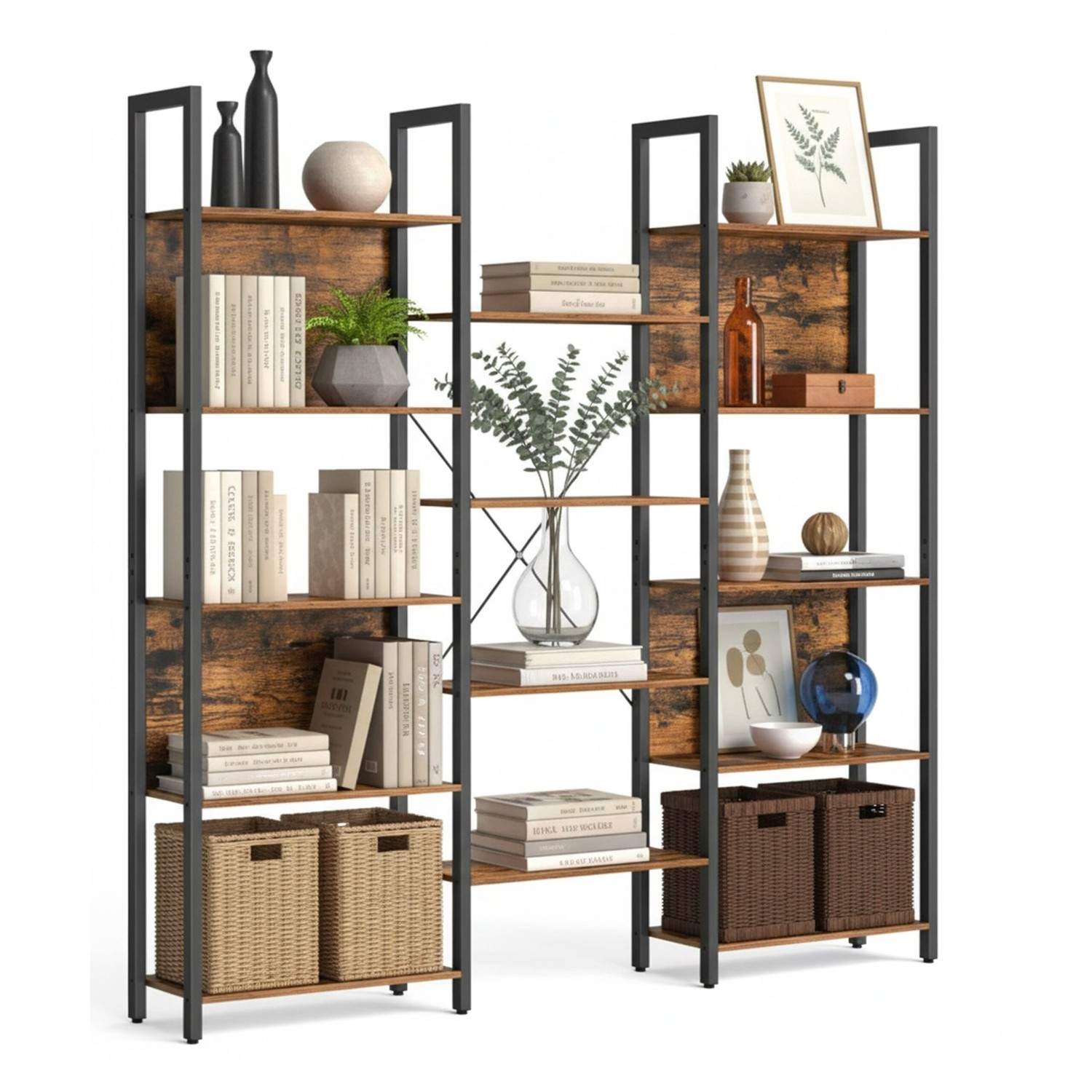 Industriel bogreol – rustik opbevaringsenhed med 14 niveauer