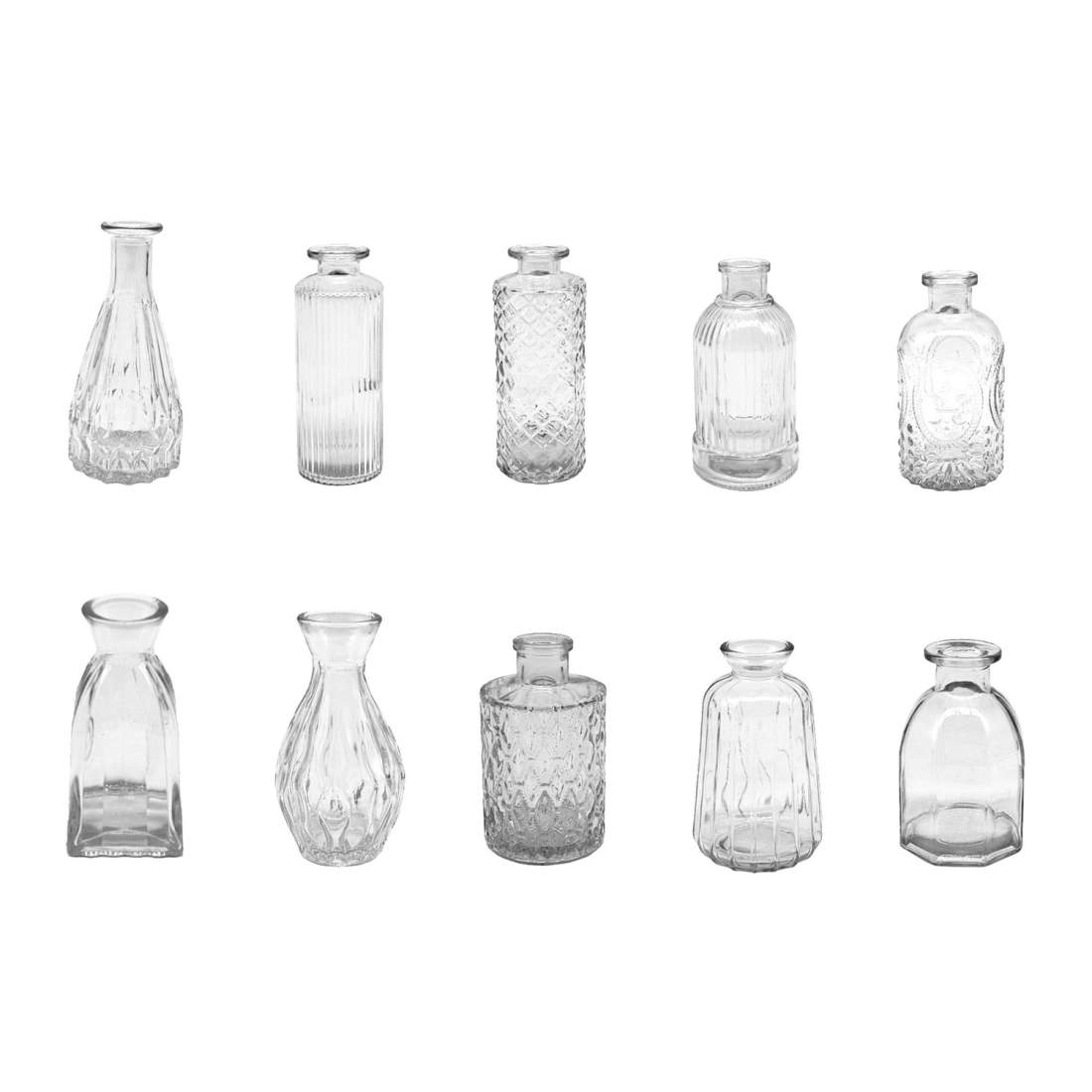 Dekorativa minivaser i glas, set om 10 – texturerad vintagestil | Hem & Hobby | Pryloteket
