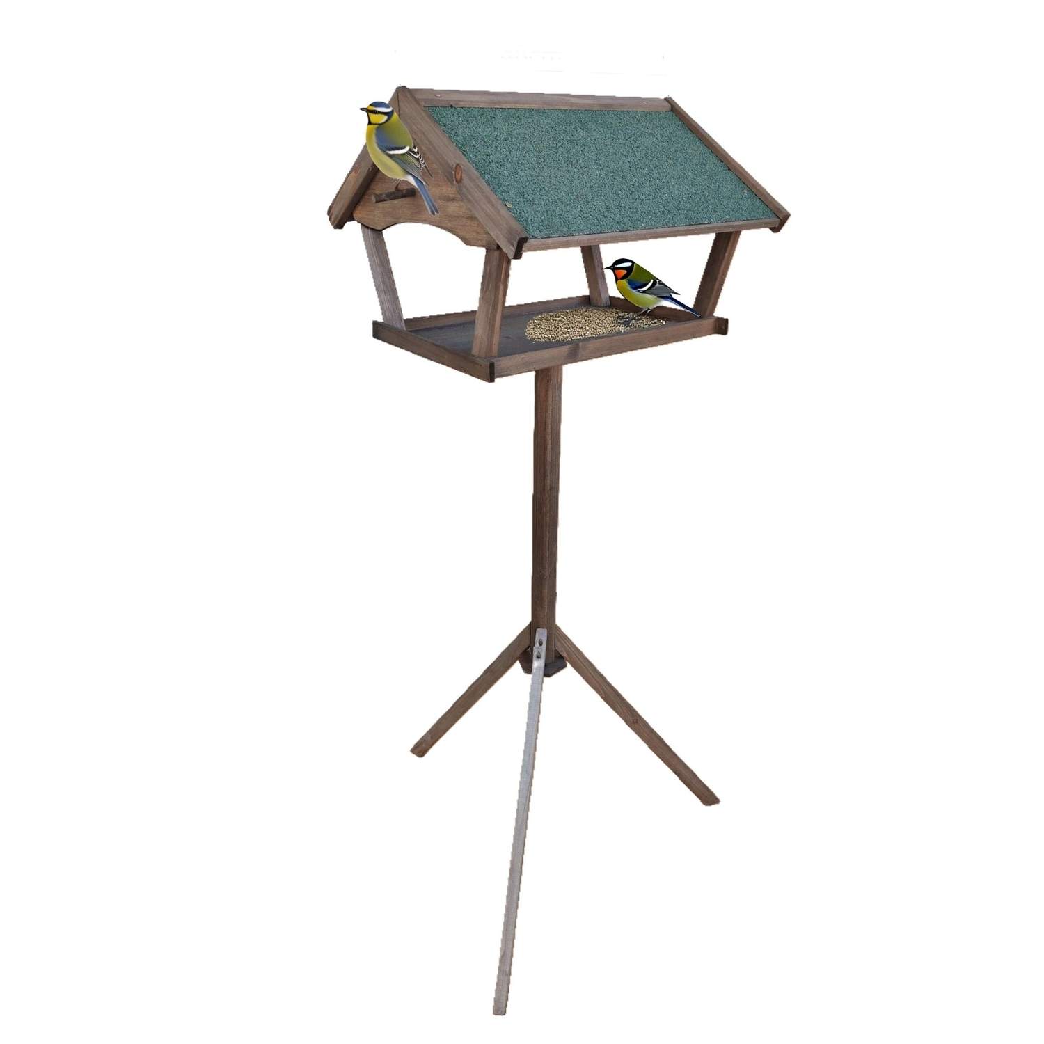 XXL fuglefoderautomat med stativ – vejrbestandigt fyrretræ