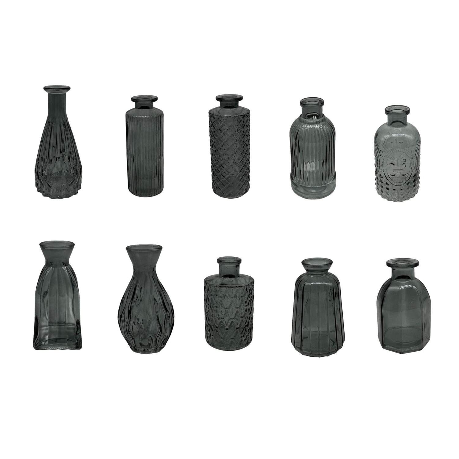 Dekorative minivaser sæt med 10 – Tekstureret glasdesign