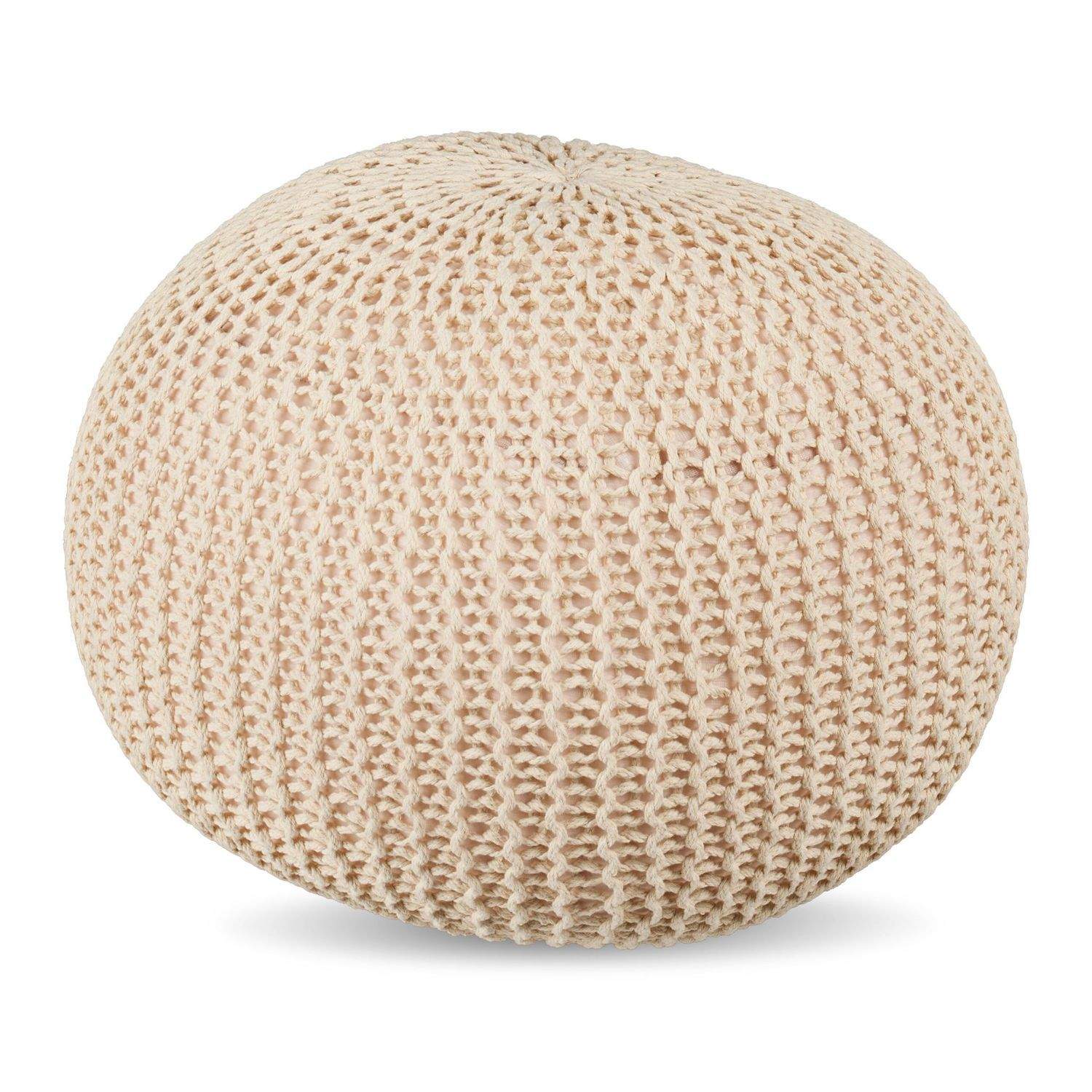 Strikket puf – Rund, Boho Design, Komfortable Siddepladser