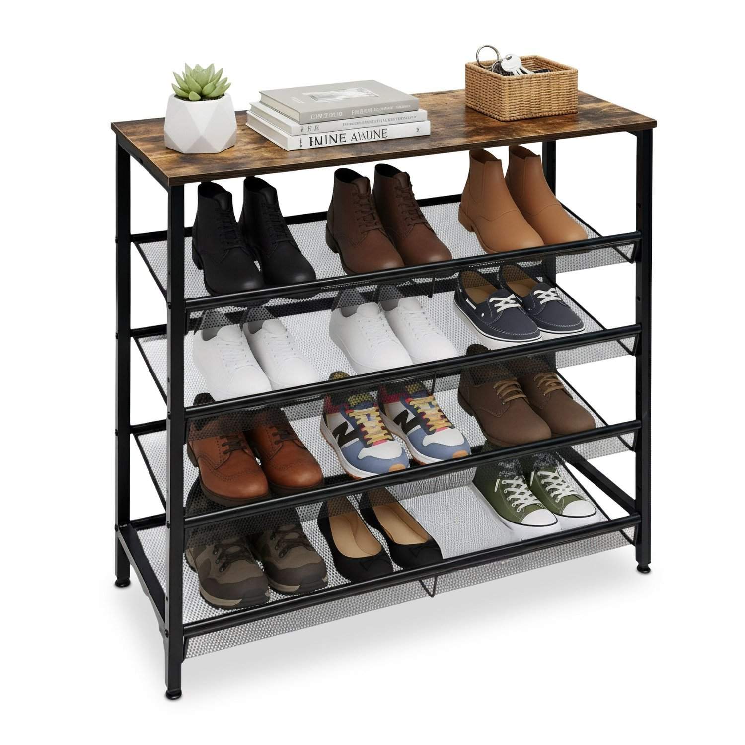 Industrielt skohylde – rustikke jernhylder, trælignende top