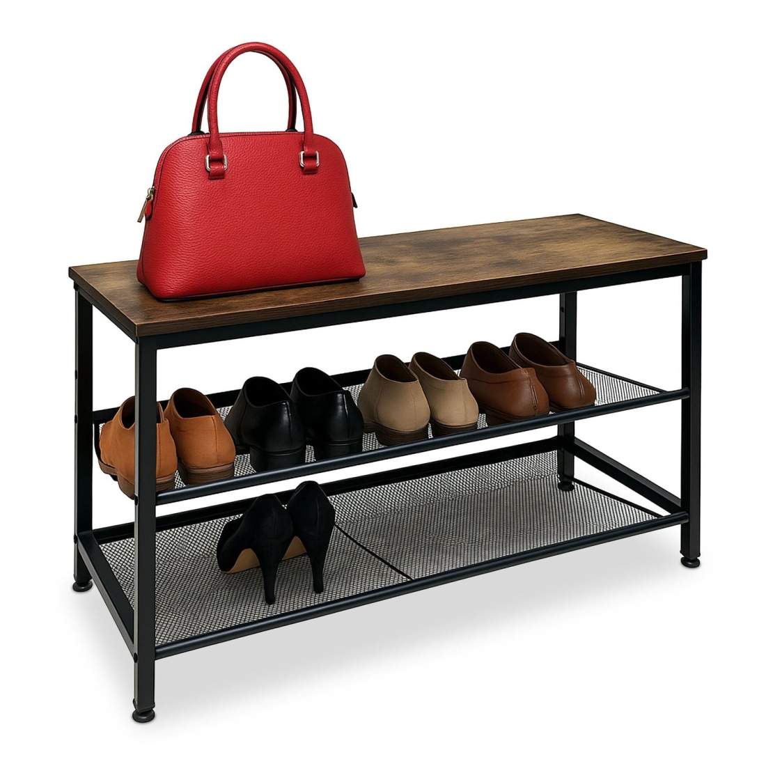 Skohylla med justerbara järnhyllor – rustik träskiva | Hem & Hobby | Pryloteket