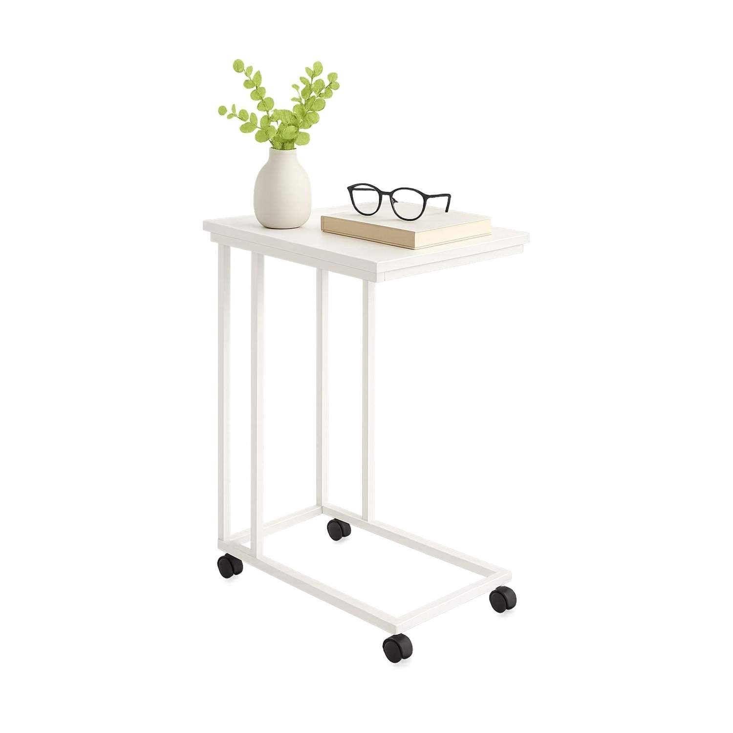 C-formet sidebord med hjul – trælignende bordplade