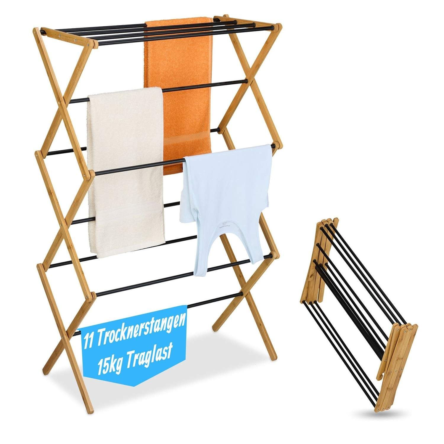 Sammenklappeligt tørrestativ – bambus og metal, 6 niveauer
